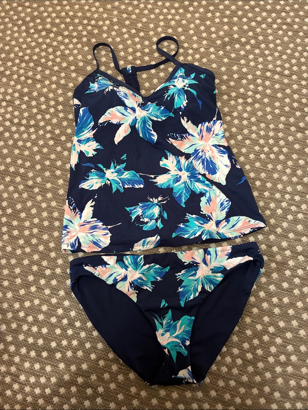 Carve Designs Navy Floral Tankini Bikini - Teal & Peach Blooms